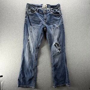 Trademark Womens Distressed Slim Bootcut Jeans Blue Medium Wash Size 14 Y2K